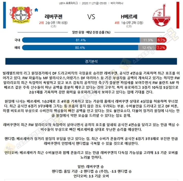 분석픽 11월 27일 UEL 24경기 토토군 분석