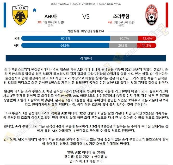 분석픽 11월 27일 UEL 24경기 토토군 분석