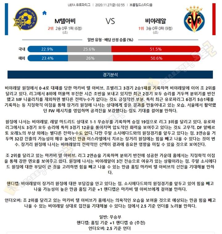 분석픽 11월 27일 UEL 24경기 토토군 분석