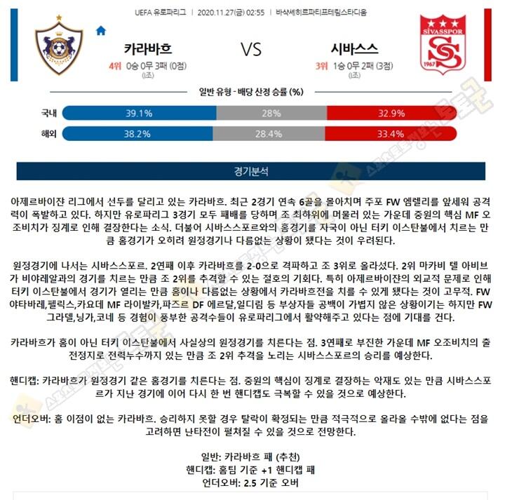 분석픽 11월 27일 UEL 24경기 토토군 분석