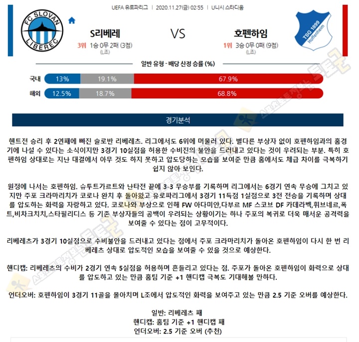 분석픽 11월 27일 UEL 24경기 토토군 분석