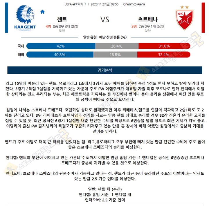 분석픽 11월 27일 UEL 24경기 토토군 분석