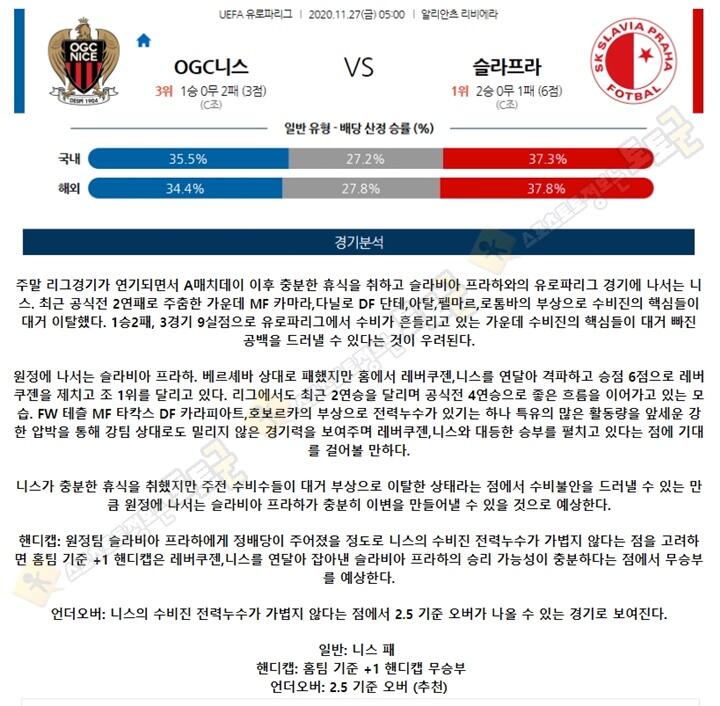 분석픽 11월 27일 UEL 24경기 토토군 분석