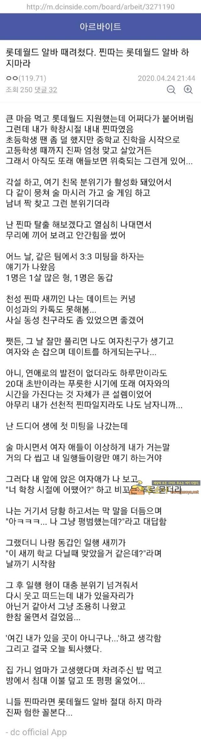 주소야 유머 롯데월드 알바 때려친 디씨인