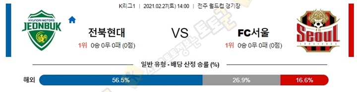 분석픽 2월 27일 K리그1 2경기 토토군 분석