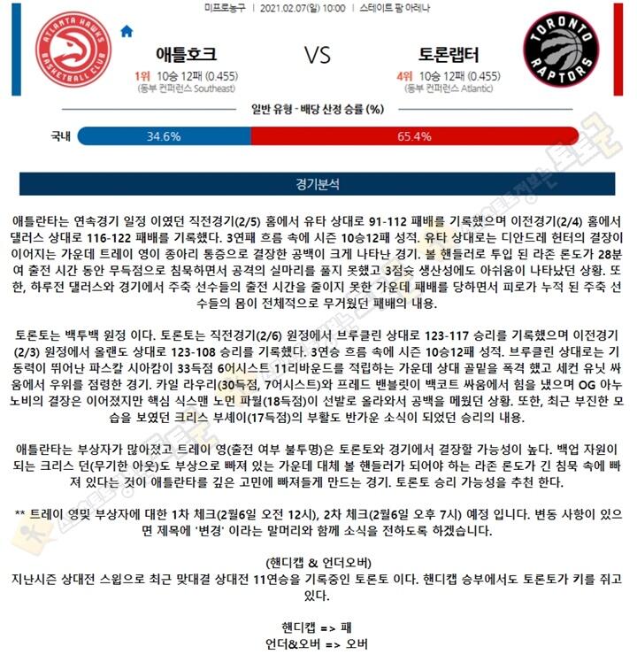 분석픽 02월 07일 NBA 11경기 토토군 분석