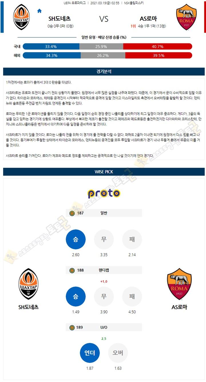 분석픽 3월 19일 UEL 유로파리그 8경기 토토군 분석