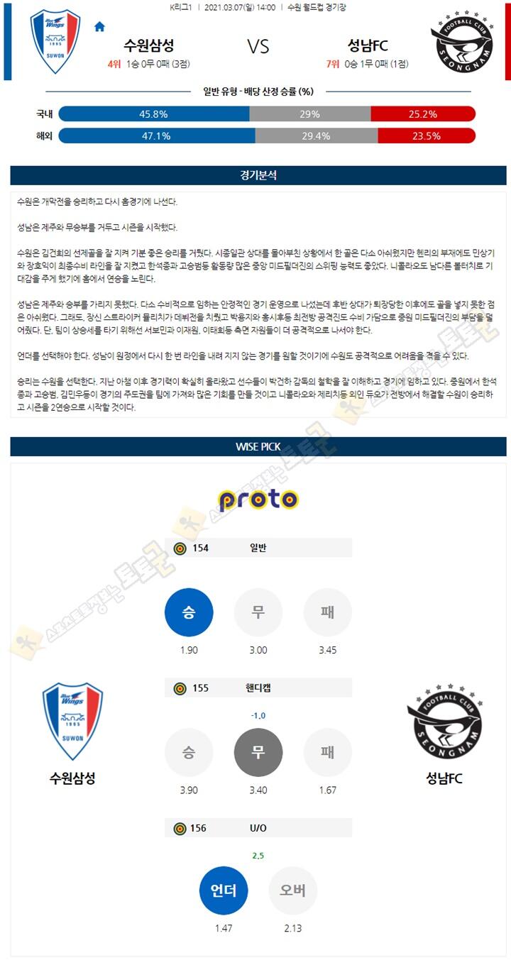 분석픽 3월 07일 K리그1 2경기 토토군 분석