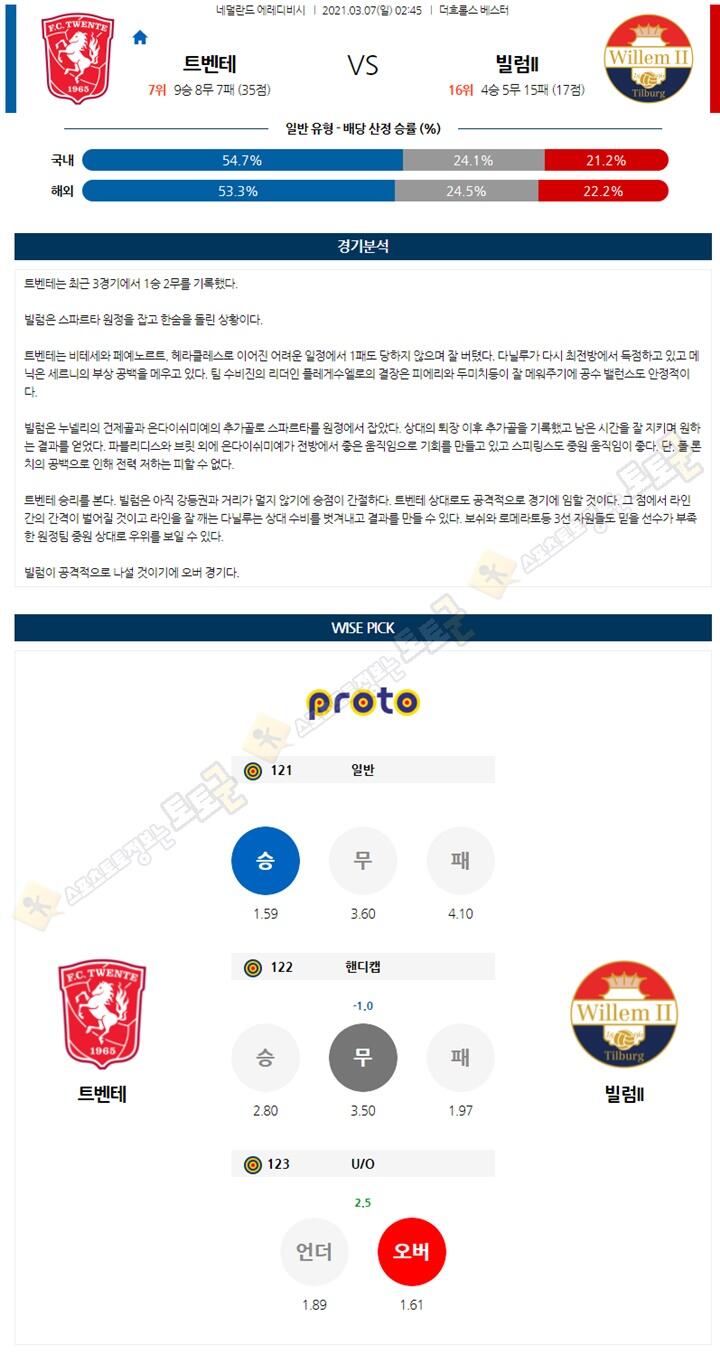 분석픽 3월 07일 에레디비 4경기 토토군 분석