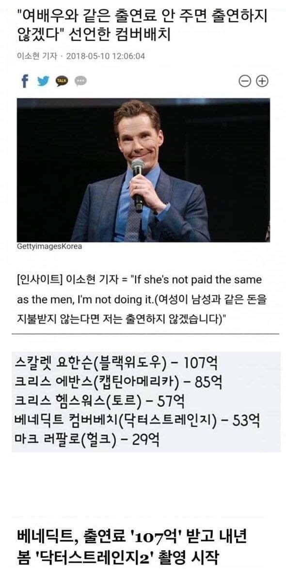 성평등을 가장 잘 지키는 남자배우