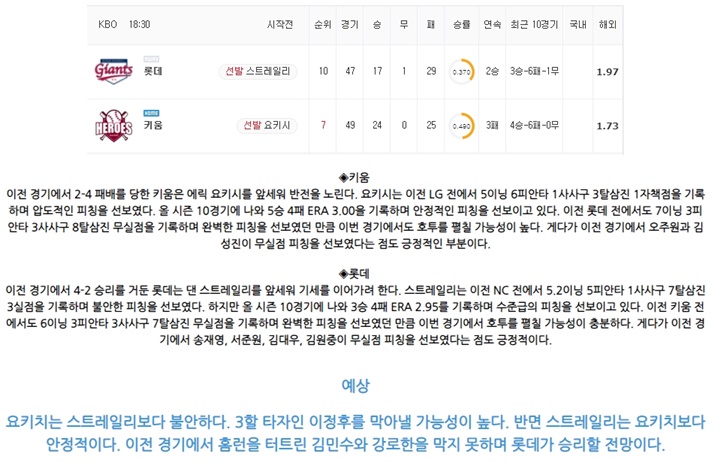 6월 03일 KBO 5경기 분석픽