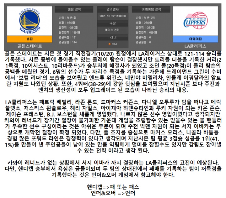 10월 22일 NBA 3경기 분석