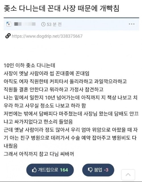 졷소 다니는데 꼰대 사장때문에 개빡침