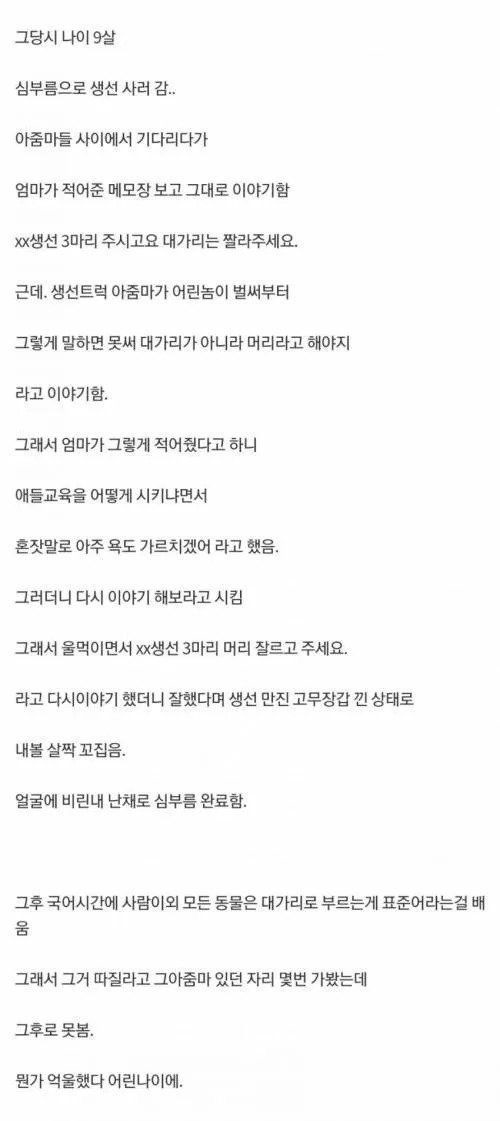 생선가게 아줌마한테 혼난 썰