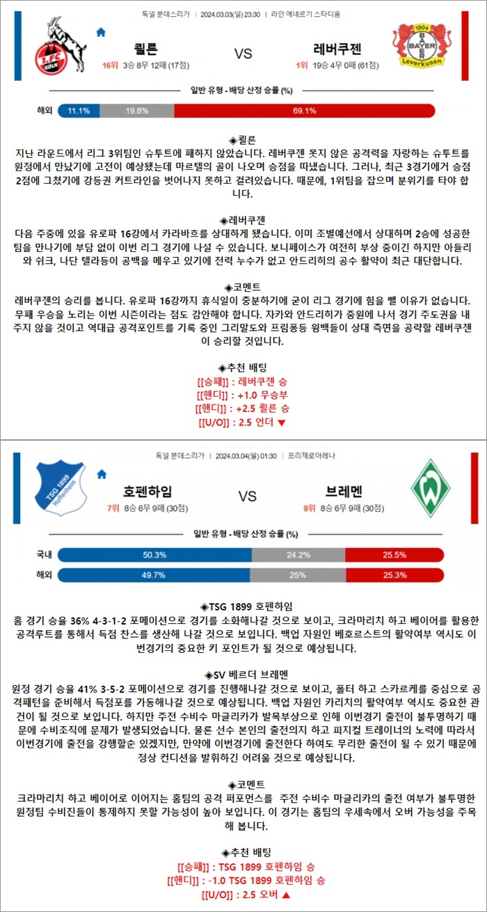 3월 03-04일 분데스리 2경기