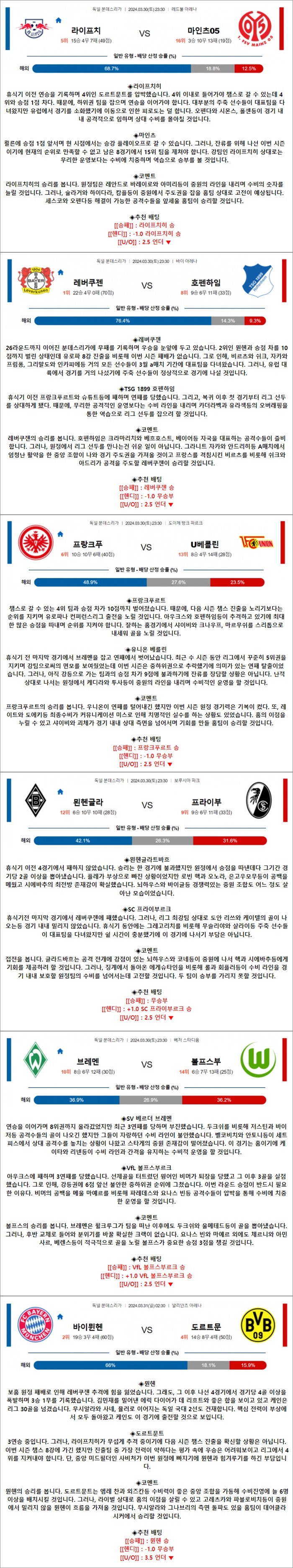 3월 30-31일 분데스리가 6경기