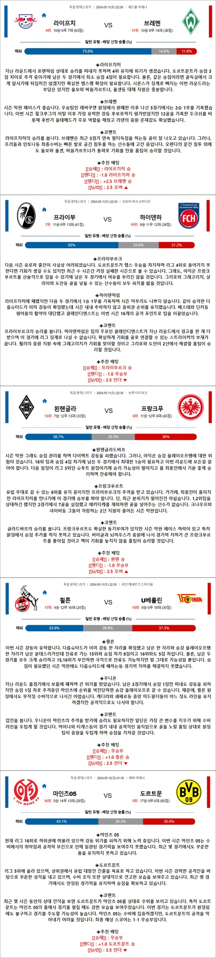 5월 11-12일 분데스리 5경기