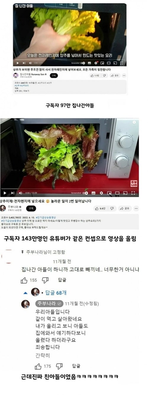 97만 유튜버 영상 카피 한 143만 유투버