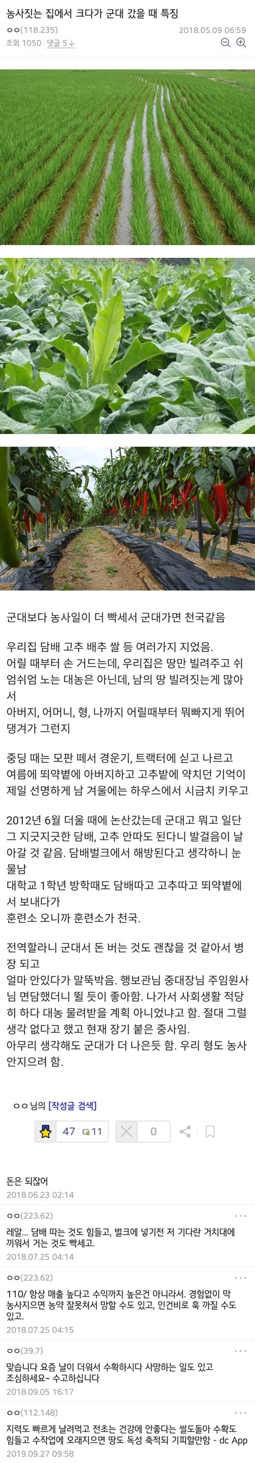 군대가 너무 좋았던 농가 아들