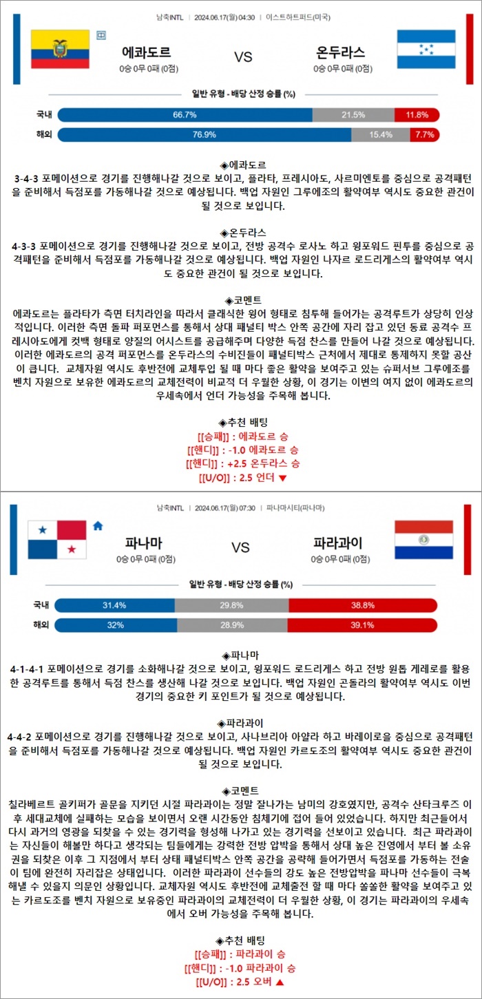 6월 17일 축구A매치 2경기