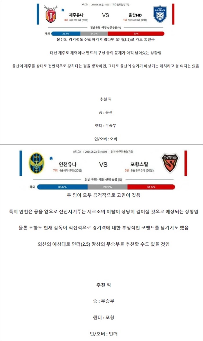 6월 23일 K리그1 2경기