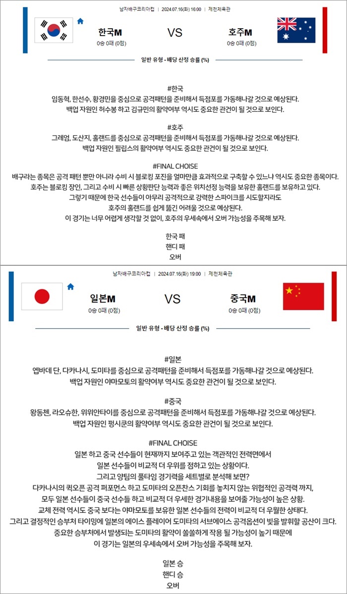 7월 16일 남자배구코리아컵 2경기