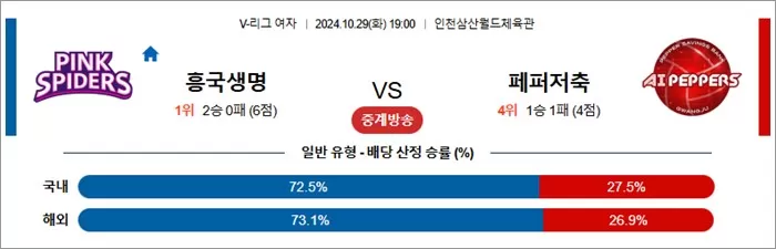 10월 29일 KOVO여 흥국생명 페퍼저축