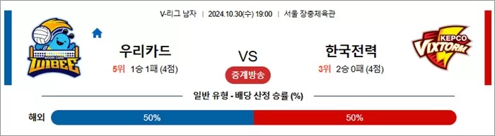 10월 30일 KOVO남 우리카드 한국전력