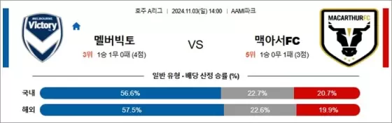 11월 03일 A리그 멜버빅토 맥아서FC